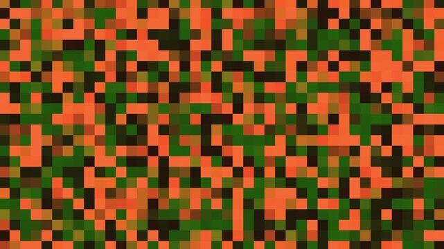 Abstract Pixel Grid Background Animation With Shifting Orange and Green Colors