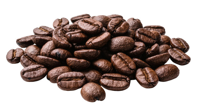 Pile of roasted arabica coffee beans, isolated on transparent background