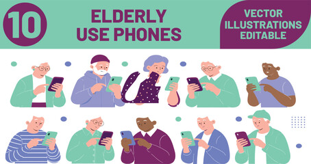 Obraz premium Elderly woman using smartphone in living room with natural light