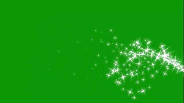 Twinkle stars line glitter sparkles, pixie star particles, cartoon blinking stars scatter across, forming a shimmering doodle sparkle trail, glowing light effect, on green background in 4k animation