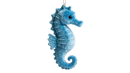 Plush blue seahorse ornament with textured scales, isolated on transparent background © Alexander