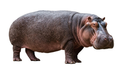 Fototapeta premium Large grey hippopotamus standing, isolated on transparent background