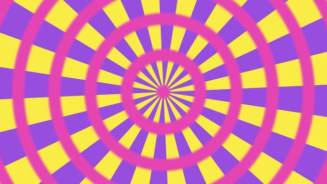 Hypnotic Rotating Purple and Yellow Concentric Circles Motion Background