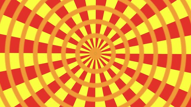 Abstract Rotating Red and Yellow Sunburst Concentric Circles Motion Background Loop