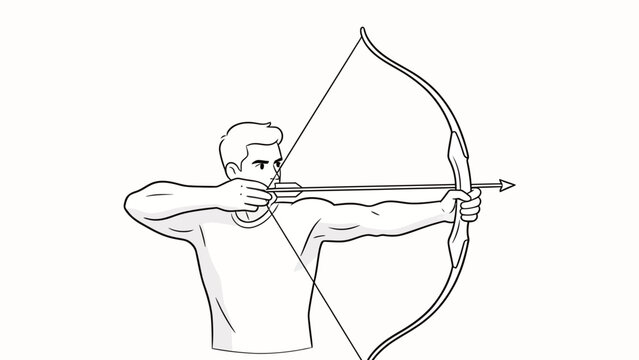 Sketch Style Archer Drawing: Male Figure in Action Pose Holding Bow and Arrow Aimed Forward