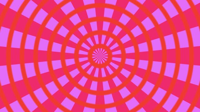 Hypnotic Pink and Red Retro Radial Ray Motion Background With Concentric Circles