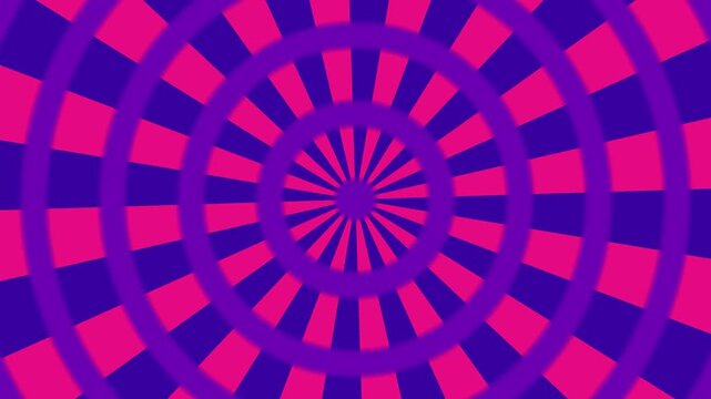 Abstract Geometric Tunnel Background With Rotating Pink and Purple Sunburst Rays and Concentric Rings