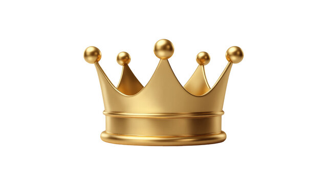 Shiny golden royal crown with pointed peaks and spherical ornaments, isolated on transparent background