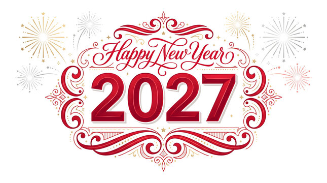 Happy New Year 2027 Celebration Background with Fireworks