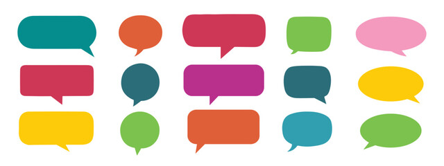 Fototapeta premium Big set of different colored speech bubbles. Collection of colorful speech balloons, chat bubbles, and dialog boxes on white background. 
