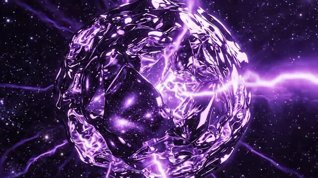 Glowing Purple Quantum Singularity Orb with Plasma Lightning 3D Motion Loop