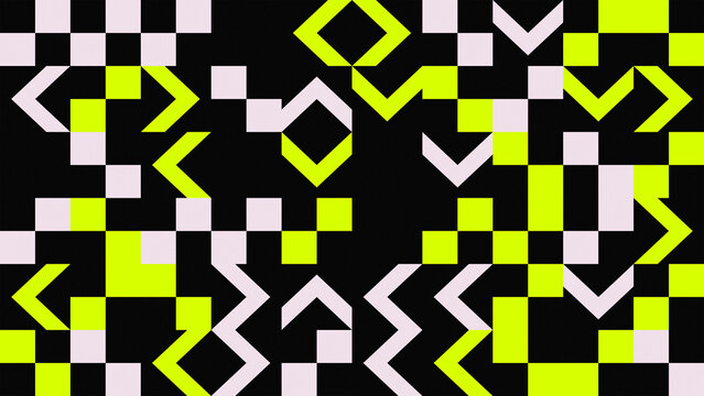 Lime and cream geometric pattern with chevron arrow and diamond shape on black background design
