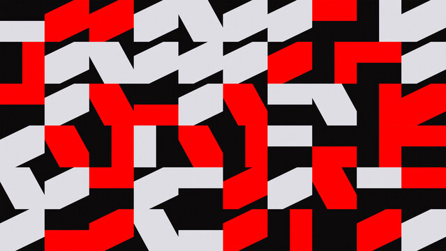 Red and gray geometric pattern with zigzag stripe and angular shape on black background design