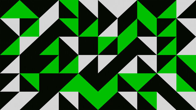 Green and white geometric pattern with triangle and chevron shape on black background design