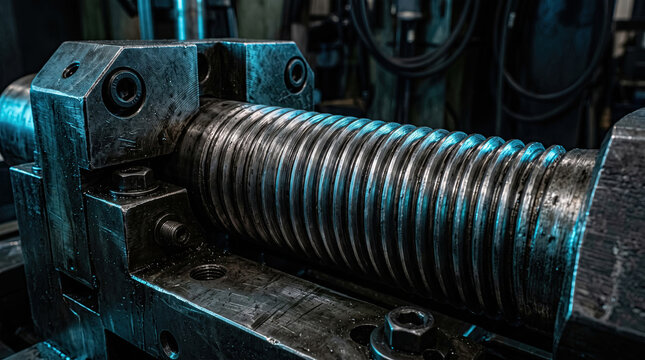 Heavy Threaded Lead Screw Mechanism on Industrial Lathe