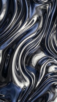 Abstract background of flowing liquid metal with metallic silver waves