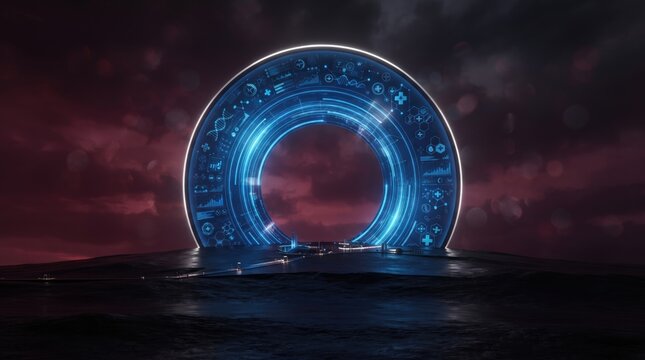 3d World Diabetes Day abstract background  design new 2026 Futuristic glowing digital ring interface with tech icons and holographic effects illustration