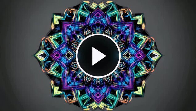 Premium quality 4K Ultra HD motion graphics overlay showcasing a detailed geometric mandala animation rotating elegantly around a modern center user-interface play icon blending technical design