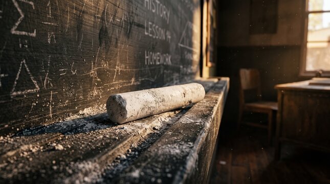 Old Chalkboard with Chalk and Dust in a Classroom Setting