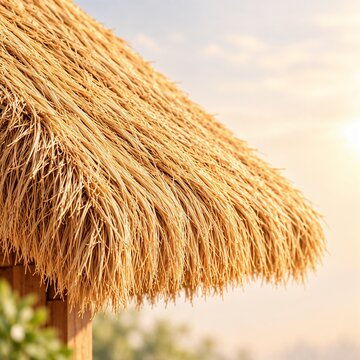 The golden texture of a thatched roof. There is room for text.