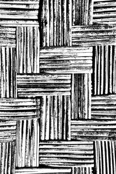 Transparent black overlay with interlocking wooden sticks weave texture, basket grid pattern with wood grain details. PNG