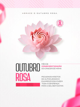 Outubro Rosa Conscientiza&ccedil;&atilde;o C&acirc;ncer Post Card Insta Template Banner