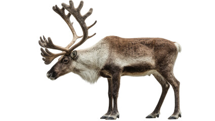 Majestic male reindeer with large antlers, isolated on transparent background © Marta