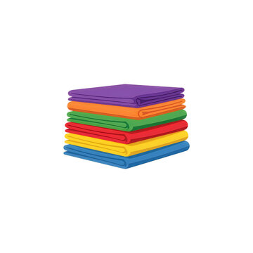 A stack of folded colorful fabric towels or linens isolated on white background