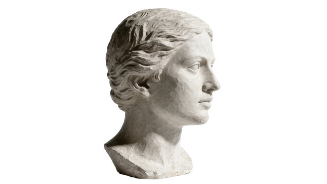 Classical marble bust of a woman s head in profile, isolated on transparent background