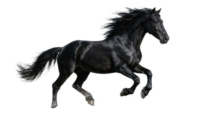 Majestic black horse with flowing mane and tail, isolated on transparent background © Marta