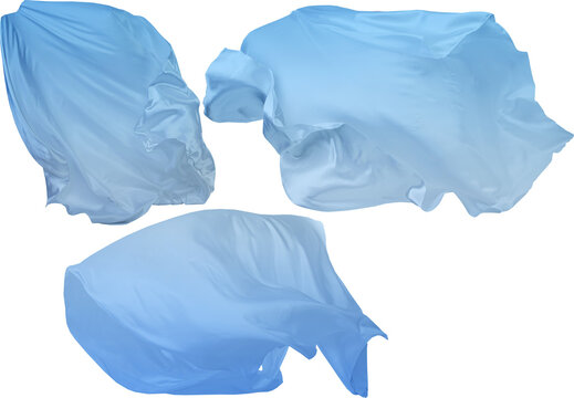 Dynamic Floating Light Blue Silk Fabric Waves on Transparent Background