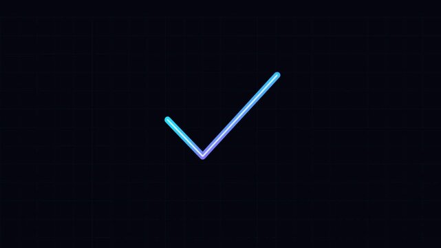 Neon check mark appearing on dark background