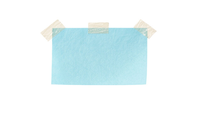 Light blue sticky note with beige tape, isolated on transparent background