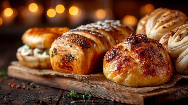Freshly Baked Assortment of Delicious Bread Rolls and Pastries