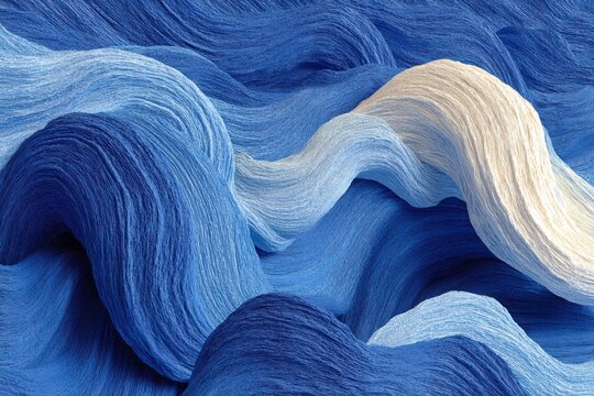 Flowing Waves of Blue Textile Fiber in Soft Textured Patterns