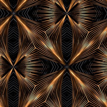 Seamless Art Deco geometric pattern with fan shapes and metallic linework in a repeating design