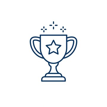 Gold Trophy Cup Icon on Blue Background, 3D Metallic Award Symbol Representing Victory, Success, Achievement, Champion, First Place, Sports Competition and Winning Prize