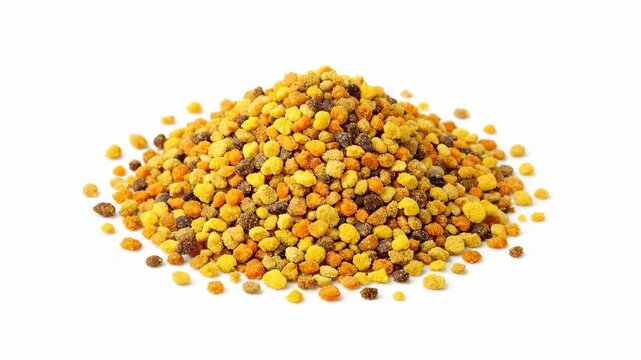 Heap of natural bee pollen on a white background