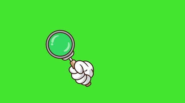 Hand Holding Magnifying Glass Animation on Green Screen Chroma Key