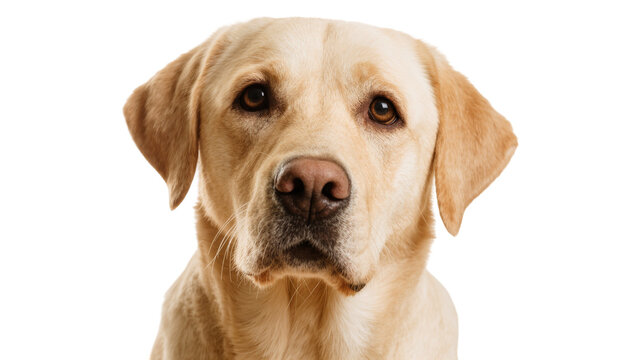 Close-up portrait of a golden Labrador Retriever dog, isolated on transparent background