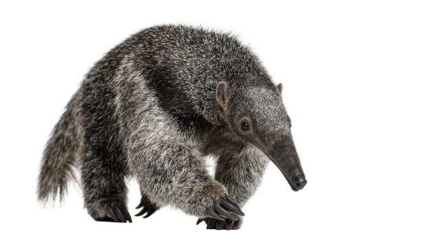 Giant anteater with shaggy fur and long snout, isolated on transparent background