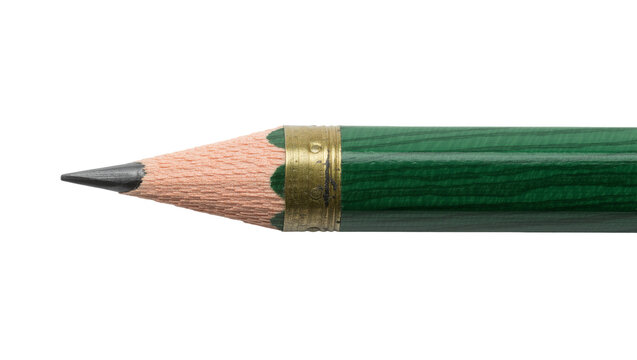 Sharp graphite pencil tip with brass ferrule, isolated on transparent background