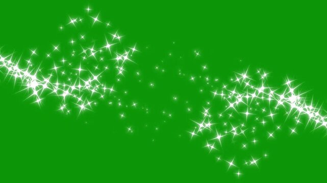 Luxury white glitter sparkle animation, luminous fairy star blink animation, doodle cartoon twinkling stars with glitter burst effect. 4k loop overlay effect on green screen, doodle stars motion