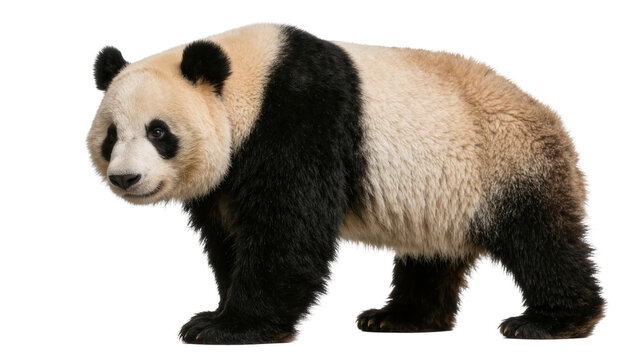 Giant panda bear with black and white fur, isolated on transparent background