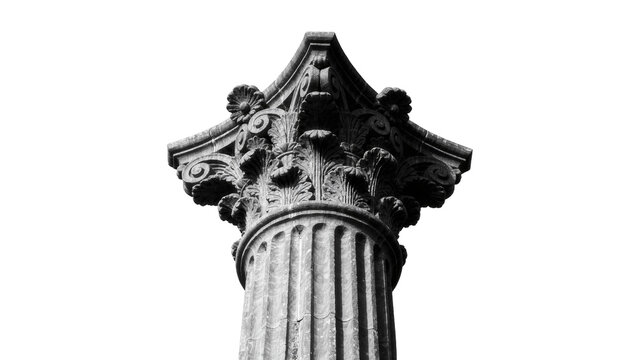 Ornate Corinthian column capital with acanthus leaves, isolated on transparent background
