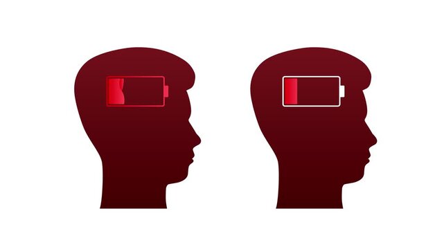 Human head silhouette with low battery charging animation