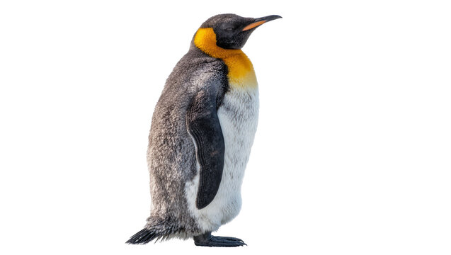 Majestic king penguin with bright orange neck feathers, isolated on transparent background