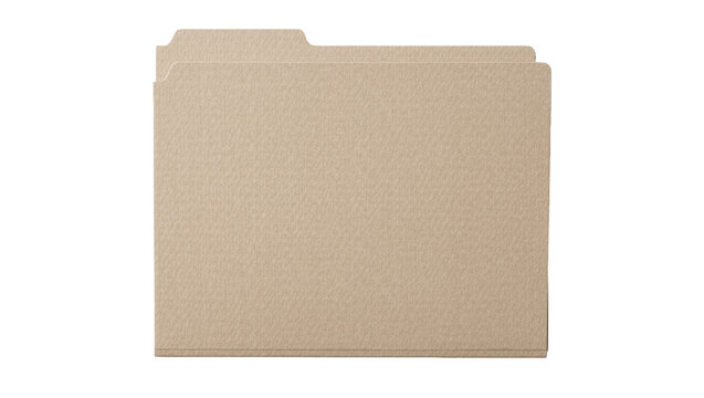 Two beige textured manila file folders, isolated on transparent background