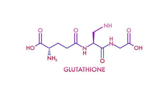 Glutathione molecule chemical structure animation on white background
