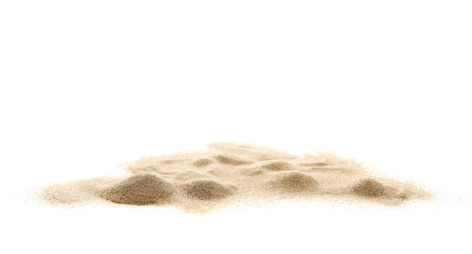 Pile dry desert sand isolated on white background, sade view